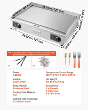 Load image into Gallery viewer, SucceBuy Commercial Electric Griddle 122-570°F Adjustable Stainless Steel Countertop Full Flat with Spatulas Brushes for Steak - AMOCART
