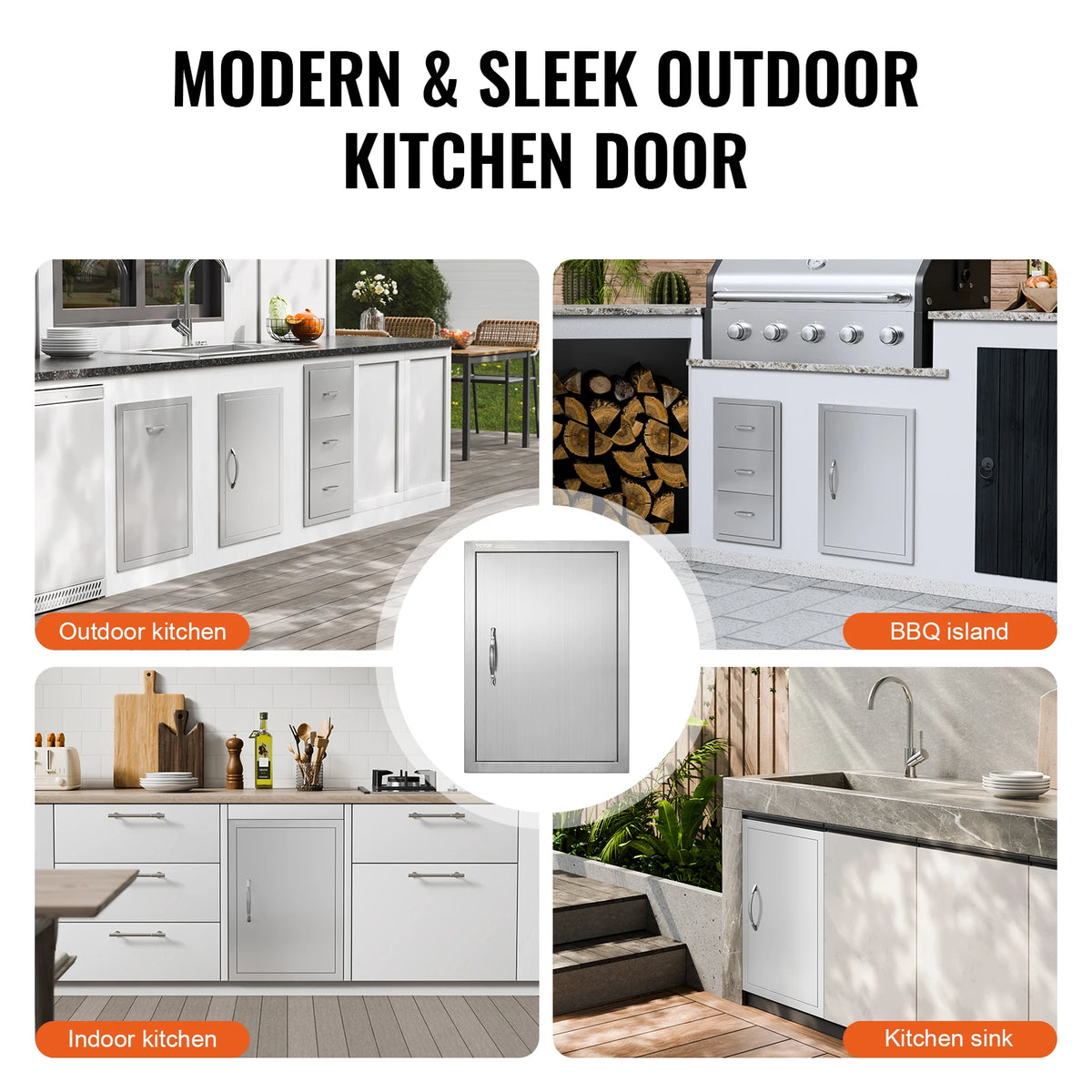 SucceBuy BBQ Access Door Stainless Steel Flush Mount Door Wall Vertical Door w/ Recessed Handle Grilling Station Outside Cabinet Amocart