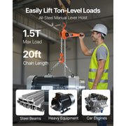 Load image into Gallery viewer, SucceBuy Manual Lever Chain Hoist 1-1/2T / 3T / 6T  Capacity Come Along 10FT/ 20FT Lift G80 Alloy Steel Chain 360°Rotating Hooks - AMOCART
