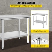 Load image into Gallery viewer, SucceBuy Kitchen Work Bench Commercial Catering Table Worktable with Undershelf Stainless Steel 330LBS 286LBS Restaurant Garage

