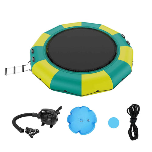 SucceBuy 3,66 m Toboggan Gonflable Aquatique Trampoline Aquatique Rebondissant Portable avec Plateforme de Nage et Échelle à 3 Marches