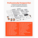 Amocart Mechanics Tool Set Socket Set 450 Pcs Deep and Standard Sockets SAE Metric Mechanic Tool Kit Accessories Storage Case