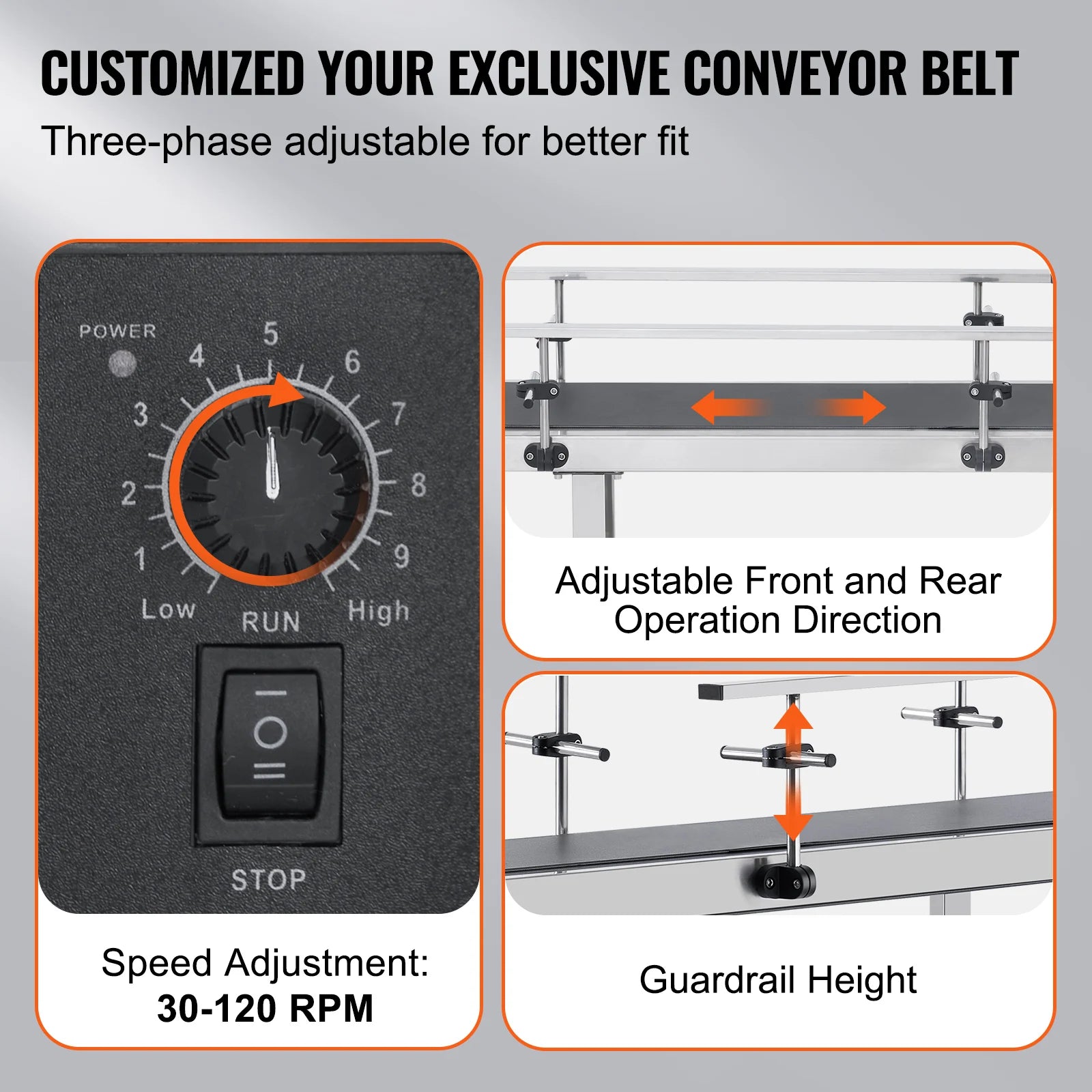 SucceBuy PVC Belt Conveyor Table Double Guardrail Stainless Steel Motorized Adjustable Speed for Factory Inkjet Coding Powered
