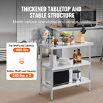 Amocart Stainless Steel Food Prep Table Commercial Kitchen Worktable with 2 Adjustable Undershelf for BBQ Kitchen Garage