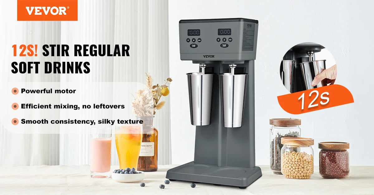 VEVOR Milk shake 375W x 2 Maker Electric Milkshake Machine Commercial Double Heads Drink Mixer Blender Amocart