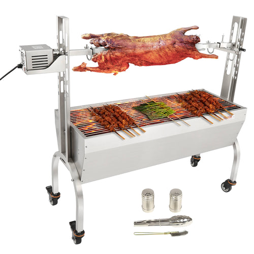 SucceBuy 46inch Stainless Steel Rotisserie Grill BBQ Whole Pig Lamb Goat Charcoal Spit Grill Electric BBQ Hog Rotisserie Roaster