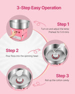 Amocart Electric Cotton Candy Machine Commercial Candy Floss Sugar Maker with 20.5 in Stainless Steel Bowl Sugar Scoop Pink