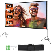 Load image into Gallery viewer, Amocart Projector Screen w/ Stand 150in 16:9 4K 1080 HD Portable Projection Screen for Home Office Garden Moive Theater Cinema
