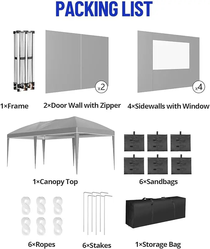 10*10FT Heavy Duty Pop Up Canopy Tent with Sidewalls Easy Up Commercial Outdoor Wedding Party Tent for Parties All Season Waterproof Gazebo with Storage Bagx
