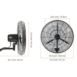 SucceBuy 4 Sizes Wall-Mount Misting Fan 3-speed IP44 Waterproof Oscillating Wall Fan Max. 9500 CFM Wall Mounted Fan for Home