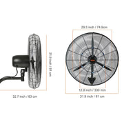 Load image into Gallery viewer, Amocart 4 Sizes Wall-Mount Misting Fan 3-speed IP44 Waterproof Oscillating Wall Fan Max. 9500 CFM Wall Mounted Fan for Home
