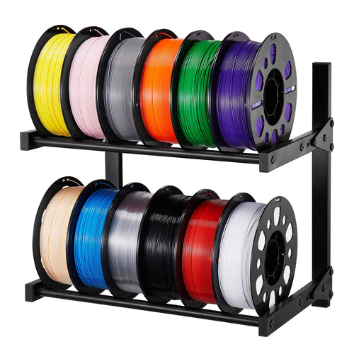 Amocart 2-Tier Wall Mount Printer Filament Storage Rack with Wheels Rolling Filament Spool Holders for 3D Printing Studio