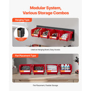 Charger l'image dans la visionneuse de galerie, SucceBuy Bacs de rangement muraux 12 bacs en plastique et 3 rails métalliques Boîte de rangement suspendue et empilable pour garage, atelier, clous et outils
