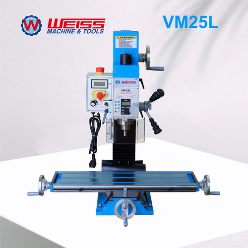 Fraiseuse WEISS VM25L Moteur brushless 1100W Perceuse-fraiseuse MT3 R8 Vitesse variable 2250 tr/min pour usinage de précision