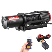 Bild in Galerie-Viewer laden, Amocart 6000LBS Electric Winch 12V ATV/UTV Winch with 49.2ft Synthetic Rope Wireless &amp; Wired Remote Control for Towing Off-Road
