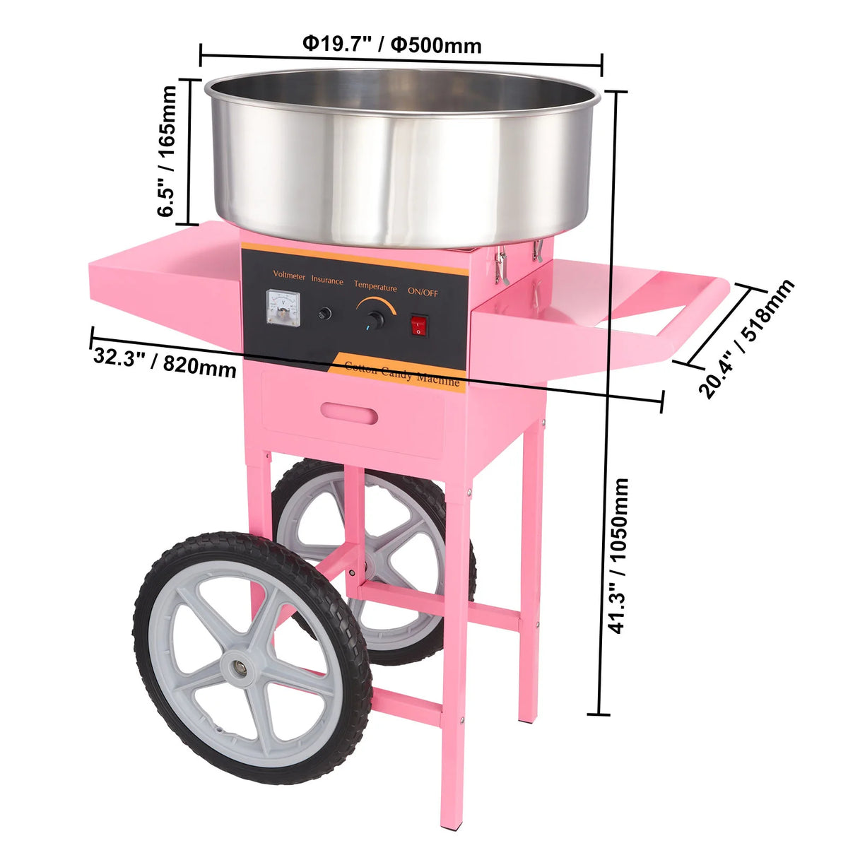 SucceBuy Electric Cotton Candy Machine with Cart 1000W Commercial Floss Maker with Stainless Steel Bowl Sugar Scoop and Drawer Amocart