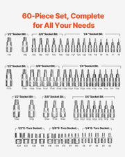 Load image into Gallery viewer, SucceBuy Torx Bit Socket and External Torx Socket Set 60-Piece T6-T70 TT6-TT70 TP8-TP60 E4-E24 S2 Alloy Steel and Cr-V Steel
