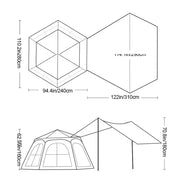 Load image into Gallery viewer, Automatic Pop Up Camping Tent with Awning Double Layer Sunproof Hexagonal Gazebo, Instant Setup Large Space Tourist Family Tent
