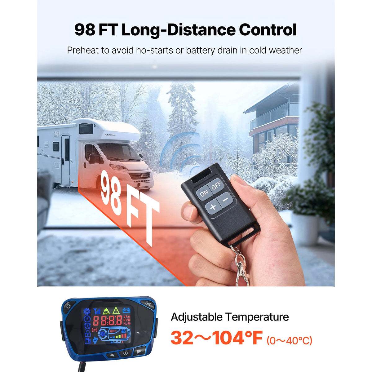 SucceBuy 8KW Diesel Air Heater DC12-24V Diesel Parking Heater with Remote Control, Pre-Heating Function, for RV, Truck, Camper Amocart