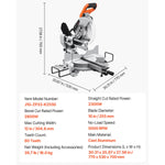 Amocart Sliding Compound Miter Saw 12-Inch Blade 15Amp Motor 60-Tooth Corded Double Bevel Sliding Miter Saw LED Alignment