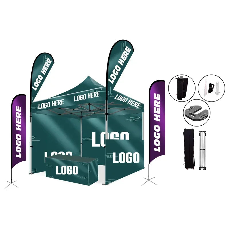 3x3 Custom Print Pop Up Canopy Tent with Flag Wall for Events and Trade Shows Amocart