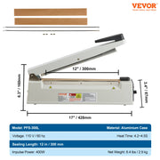 Bild in Galerie-Viewer laden, Amocart 8/12/16in Impulse Poly Bag Sealer Manual Heat Sealing Machine with Adjustable Heating Mode for Plastic Mylar PE PP Bags
