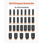 Load image into Gallery viewer, Amocart Impact Socket Set 1/2" / 3/8"  Drive 26/48/65-Pcs Sockets 6-Point Socket Cr-V Alloy Steel Structure for Vehicles Repair
