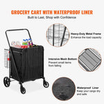Amocart Folding Shopping Cart w/ Removable Waterproof Liner 106/330LBS Large Capacity 360° Swivel Wheels Dense Metal Mesh Base