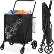 Charger l'image dans la visionneuse de galerie, Amocart Folding Shopping Cart w/ Removable Waterproof Liner 106/330LBS Large Capacity 360° Swivel Wheels Dense Metal Mesh Base
