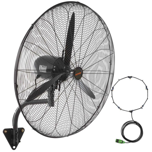 Amocart 4 Sizes Wall-Mount Misting Fan 3-speed IP44 Waterproof Oscillating Wall Fan Max. 9500 CFM Wall Mounted Fan for Home