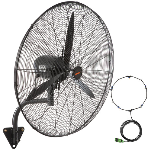 SucceBuy 4 Sizes Wall-Mount Misting Fan 3-speed IP44 Waterproof Oscillating Wall Fan Max. 9500 CFM Wall Mounted Fan for Home