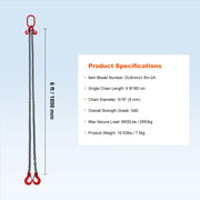 Load image into Gallery viewer, Amocart 3T Chain Sling 6ft 8mm/10mm Heavy Duty Lifting Chains with 2 Leg Grab Hooks G80 for Engine Manual Hoist Lifting Tool
