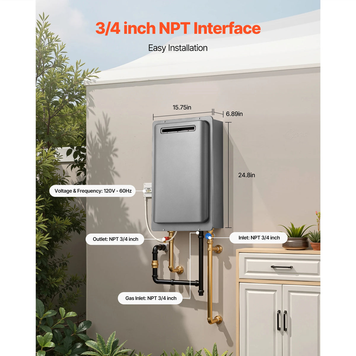 SucceBuy Gas Tankless Water Heater 5.3/ 8Gal Outdoor 191000 BTU Instant Hot Water Heater Smart Temperature Control Protections