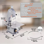 Amocart Commercial Electric Meat Bandsaw Stainless Steel Countertop Bone Sawing Machine 0.16-7.9 Inch Cutting Thickness Frozen Meat Cutter with 6 Blades for Rib Pork Beef
