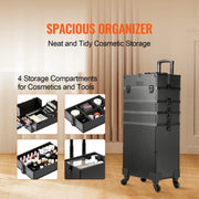 Charger l'image dans la visionneuse de galerie, SucceBuy Professional Makeup Train Case Aluminum Cosmetic Case Workbench With Supporting Legs Rolling Makeup Case Extra Large
