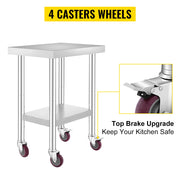 Bild in Galerie-Viewer laden, SucceBuy Stainless Steel Kitchen Worktable shelves Commercial Work Bench Table with Caster Wheels for Home Restaurant Storage
