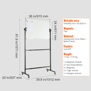 Charger l'image dans la visionneuse de galerie, SucceBuy Rolling Magnetic Whiteboard Double-Sided Mobile Whiteboard 360° Reversible Adjustable Height Dry Erase Board for School
