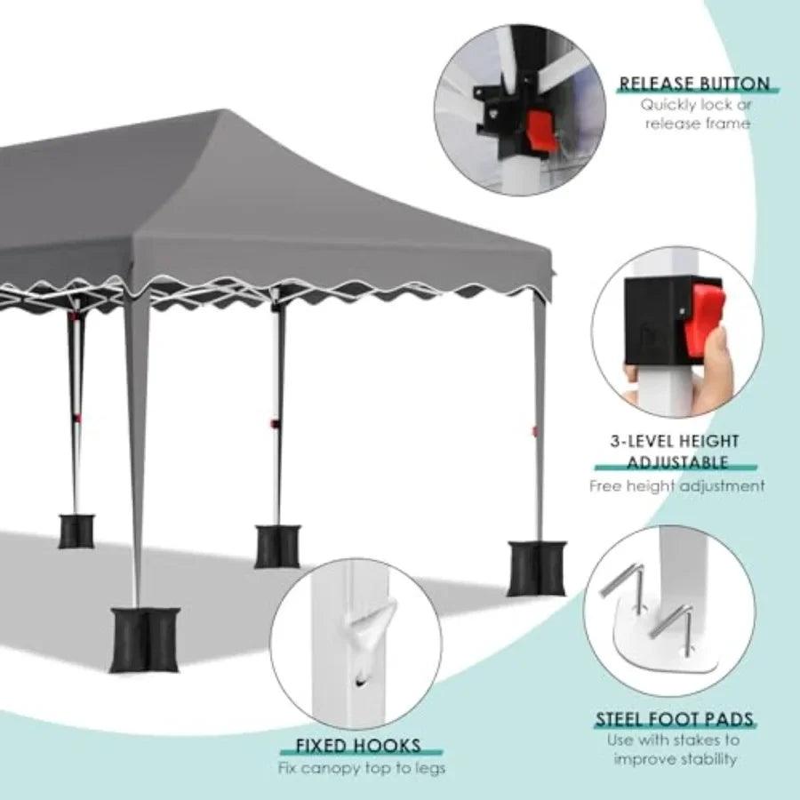 10x20ft Pop up  Tent w/6 Sidewalls Heavy Duty Wedding Party Tent Height Adjustable Large Commercial Gazebo  Sun Protection Shel