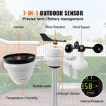 SucceBuy 7-in-1 Wi-Fi Weather Station, 7.5 in Color Display Solar Wireless Outdoor Sensor Alarm Alerts for Temperature Humidity
