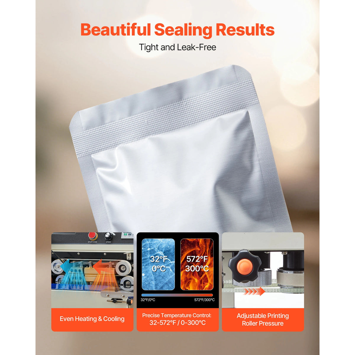 SucceBuy Continuous Bag Band Sealing Machine 0.24-0.47in Width Vertical Band Sealer with Roller Printing for 0.001-0.03in Bags Amocart