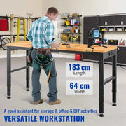 Load image into Gallery viewer, SucceBuy Heavy-Duty Workbench 72cm Adjustable Height Oak Wood Hardwood Top Table 900KG Load Capacity for Office Home Workshop - AMOCART
