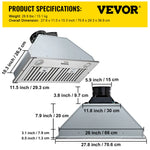 SucceBuy Built-in Range Hood 800/900CFM 3/4-Speed 30/36 Inch Stainless Steel with LED Lights Baffle Filters Ducted Convertible