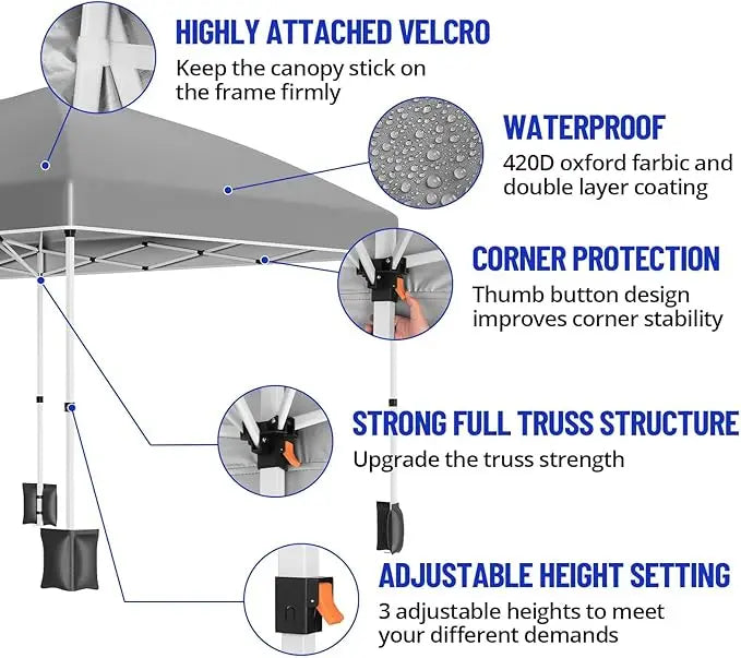 10*10FT Heavy Duty Pop Up Canopy Tent with Sidewalls Easy Up Commercial Outdoor Wedding Party Tent for Parties All Season Waterproof Gazebo with Storage Bagx