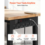 Amocart 5000 lbs Adjustable Workbench 72/96 x 24in Oak Wood Top Workstation with 4 AC Outlets Hardwood Worktable for Garage
