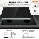 Amocart 2/4/5 Burners Built-in Induction Stove Top 12/24/30in Ceramic Glass Electric Cooktop For Household Commercial  Cooking