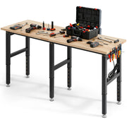 Bild in Galerie-Viewer laden, Amocart 5000 lbs Adjustable Workbench 72/96 x 24in Oak Wood Top Workstation with 4 AC Outlets Hardwood Worktable for Garage
