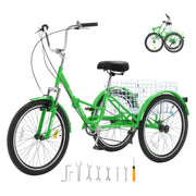 Bild in Galerie-Viewer laden, SucceBuy 20-26inch Folding Adult Tricycle 7 Speed Carbon Steel 3 Wheels with Basket Adjustable Seat Shopping Picnic For Seniors
