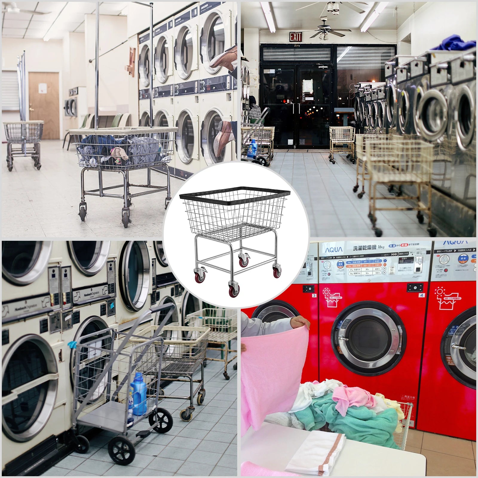 SucceBuy Commercial Wire Laundry Cart Laundry Basket 2.5/4.5 Bushel Heavy Duty with 4Inch Wheels for Home Bathroom Laundry Rooms