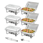 Amocart 8QT Rectangle Chafing Dish 2/4/6 Packs w/ Full Size Pans Buffet Catering Warmer Server Folding Stand Fuel Holder Tray