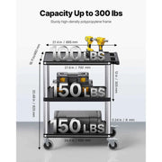 Charger l'image dans la visionneuse de galerie, SucceBuy Chariot de service utilitaire de 136 kg à trois étagères en plastique avec roues pivotantes à 360° pour entrepôt, garage, nettoyage
